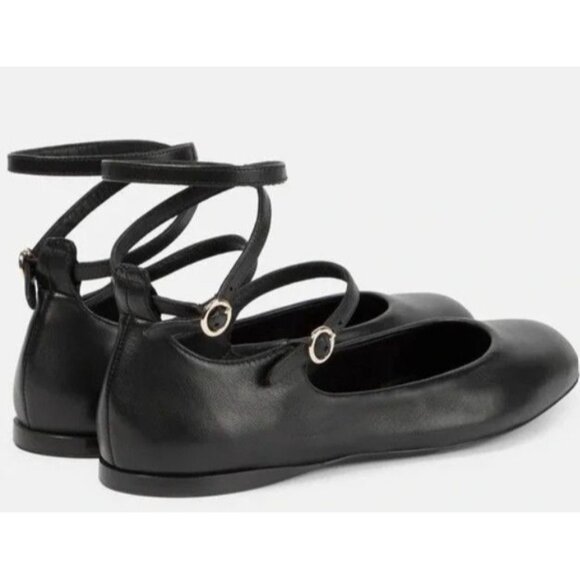 MaxMara Max Mara Norma Black Leather Ballet Flats EU 36.5 US 6.5 New - Picture 2 of 9